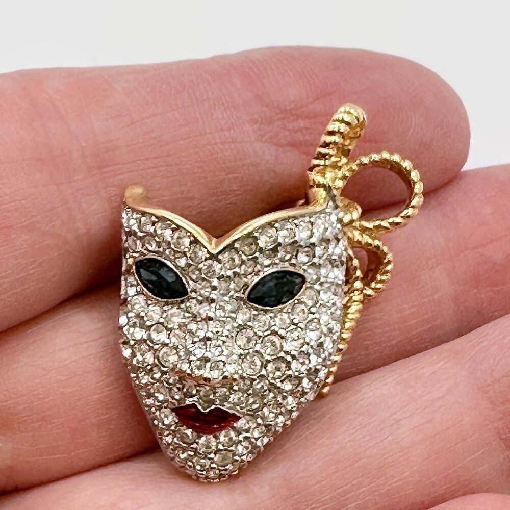 Swarovski Brooch, Mask, Mardi Gras, Masquerade, Pave Crystal, 1990s, Vintage